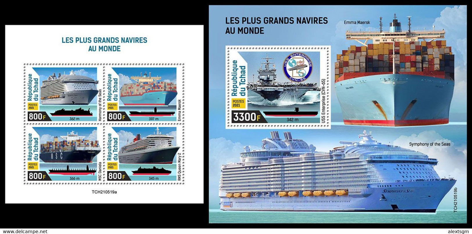 CHAD 2021 - Largest Ships, M/S + S/S. Official Issue [TCH210519] - Ships