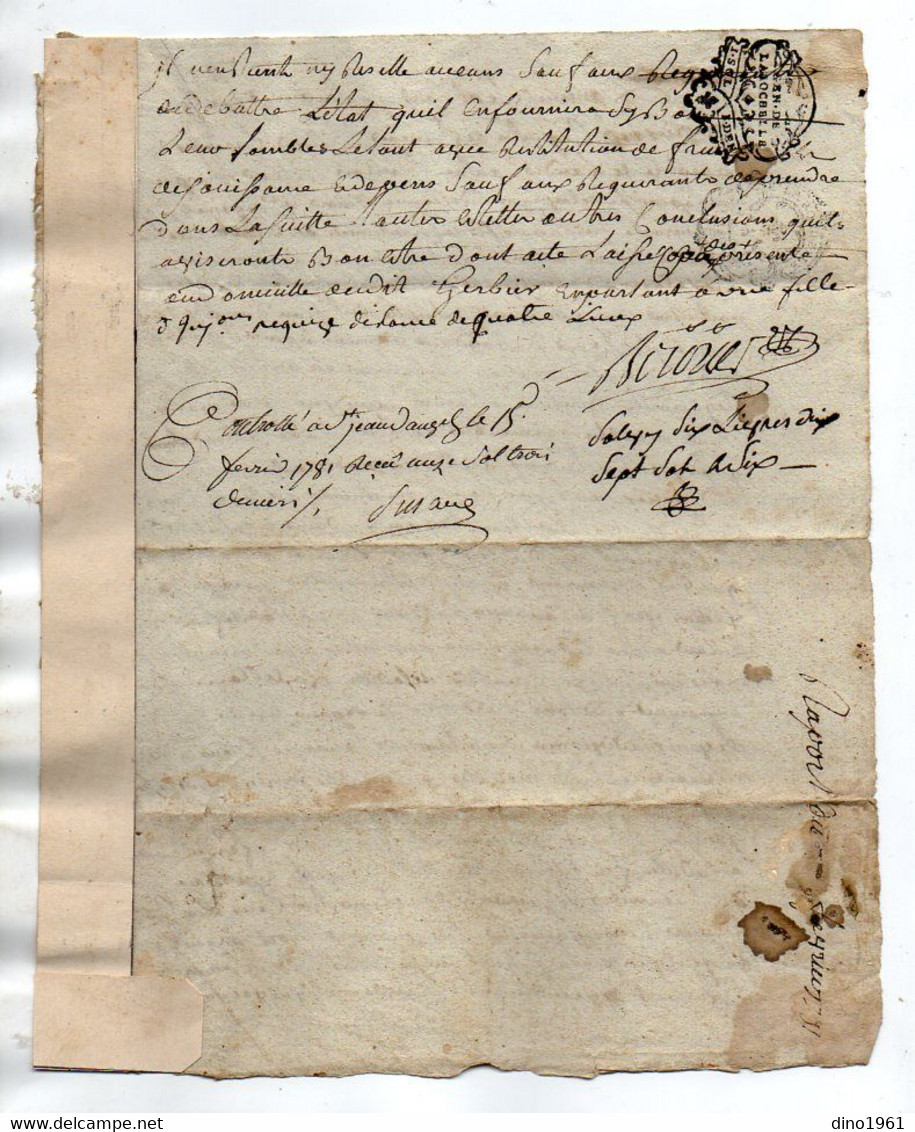 VP19.293 - Cachet De Généralité De LA ROCHELLE - Acte De 1781 Concernant La Famille BILLARD à LANDES Et Autres ...... - Cachets Généralité