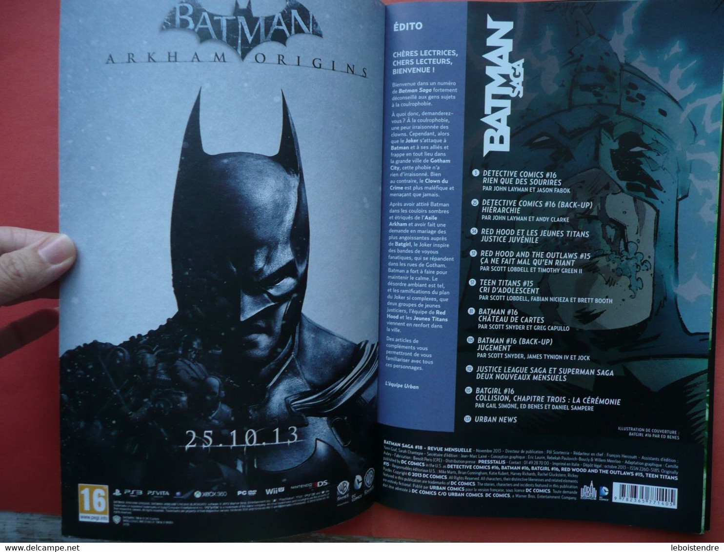 BATMAN SAGA N 18 NOVEMBRE 2013 DETECTIVE COMICS 16 TEEN TITANS RED HOOD BATGIRL 16 URBAN COMICS DC COMICS TBE - Batman