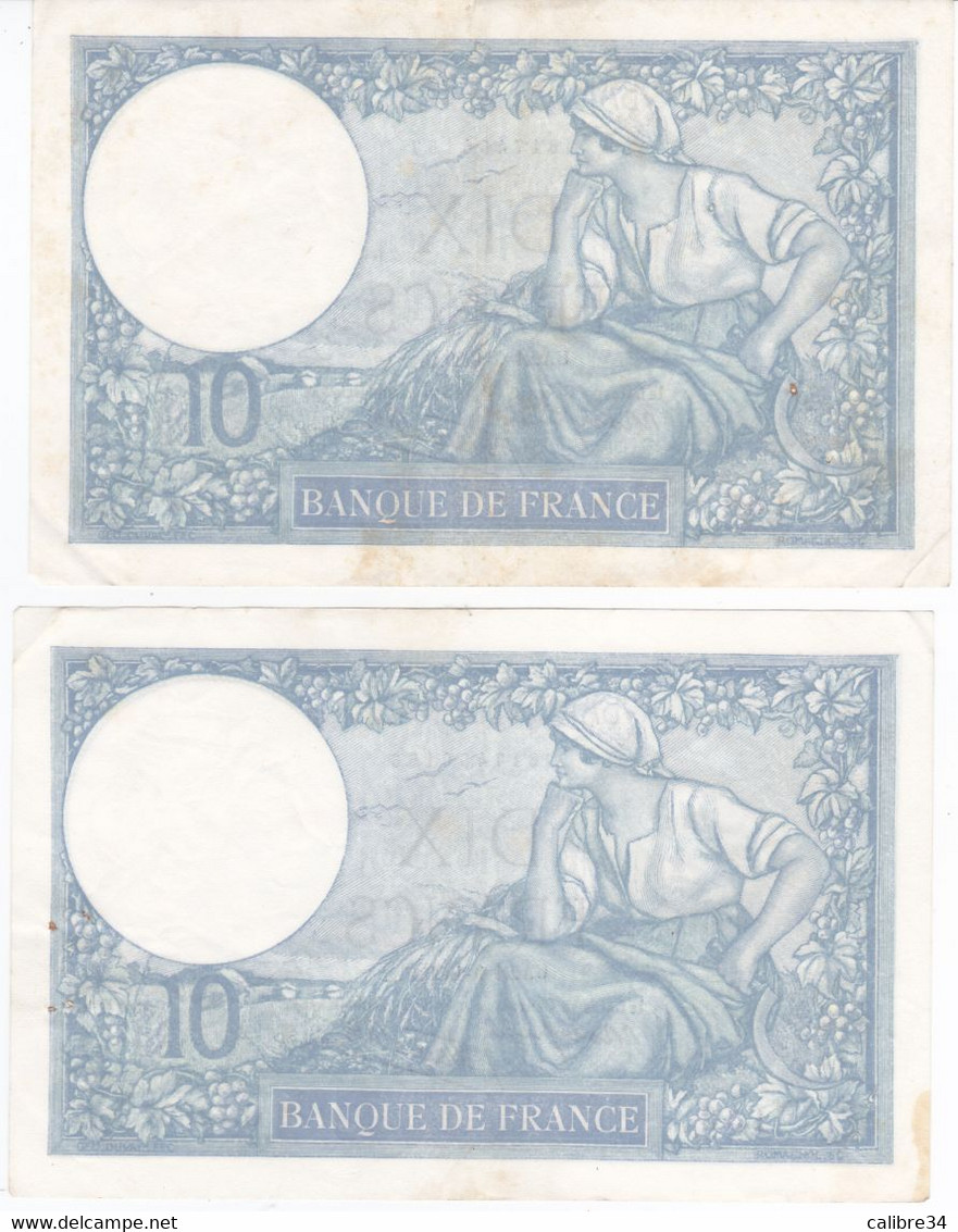 RARE ! DEUX BILLETS MINERVE Avec Numéros Consécutifs  ( 21 Septembre 1939 - N° 156 Et 157 - G. 72697) - 10 F 1916-1942 ''Minerve''