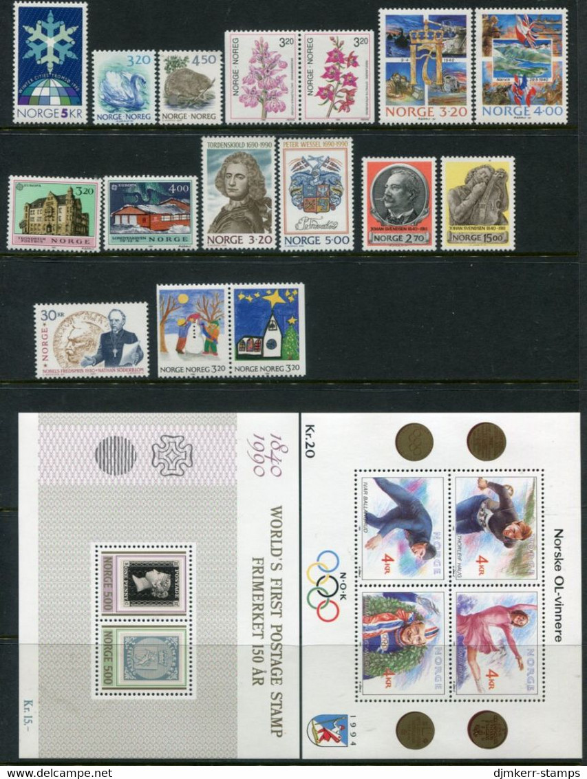 NORWAY 1990 Complete Year Issues MNH / **.  Michel 1037-58, Blocks 13-14 - Ganze Jahrgänge