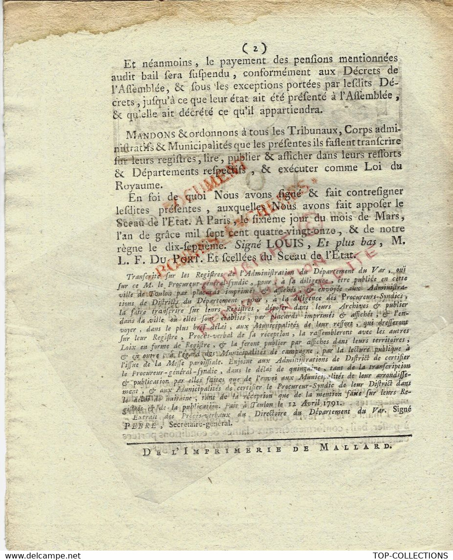 1791 HISTOIRE LA POSTE SOUS LA REVOLUTION LOI BAIL DES MESSAGERIES COCHES ET VOITURES D EAU  V.HISTORIQUE - Wetten & Decreten