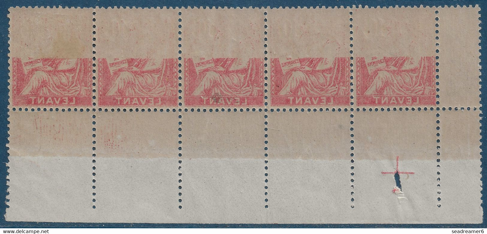 France Colonies Françaises LEVANT N°14** Bande De 5 CDFeuille Variété Recto Verso Partiel Superbe Frais & Signé Calves - Unused Stamps