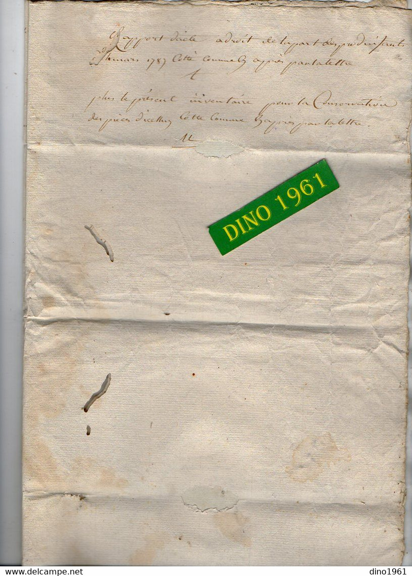 VP19.298 - Cachet De Généralité De LA ROCHELLE -1787 -  Inventaire Des Papiers Famille BILLARD à LANDES - Seals Of Generality