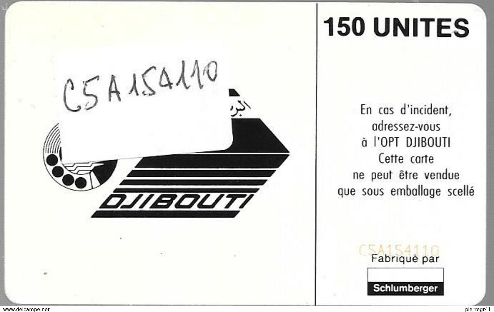 CARTE-PUCE-OPT-DJIBOUTI-150U--SC7-La STID-V° N° C 5A154110-TBE - Gibuti