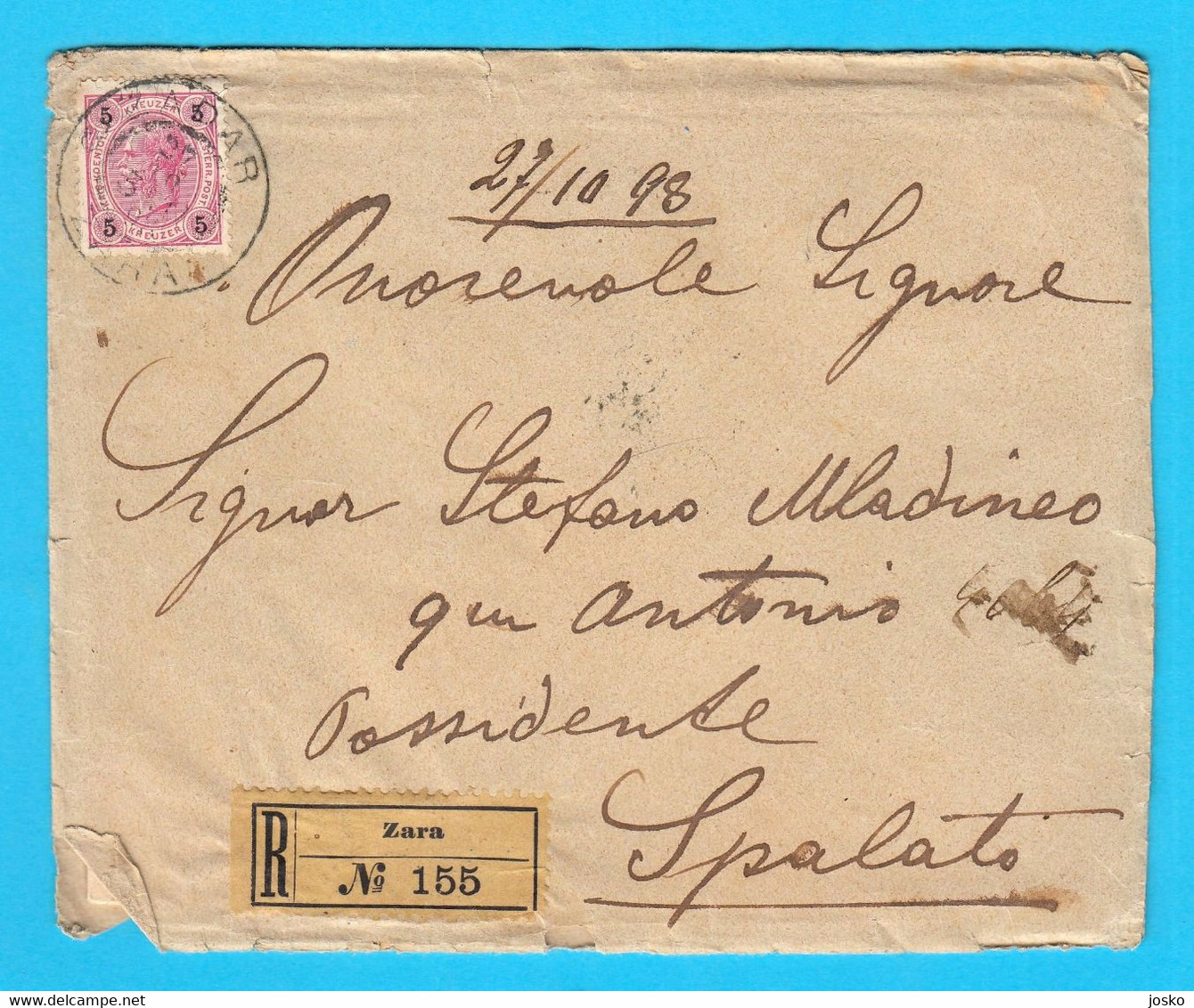 OLD REGISTERED LETTER (Posta Raccomandata) - 1898. Travelled Zara To Spalato (Dalmazia) * Italy Italia Dalmatia - Autres & Non Classés