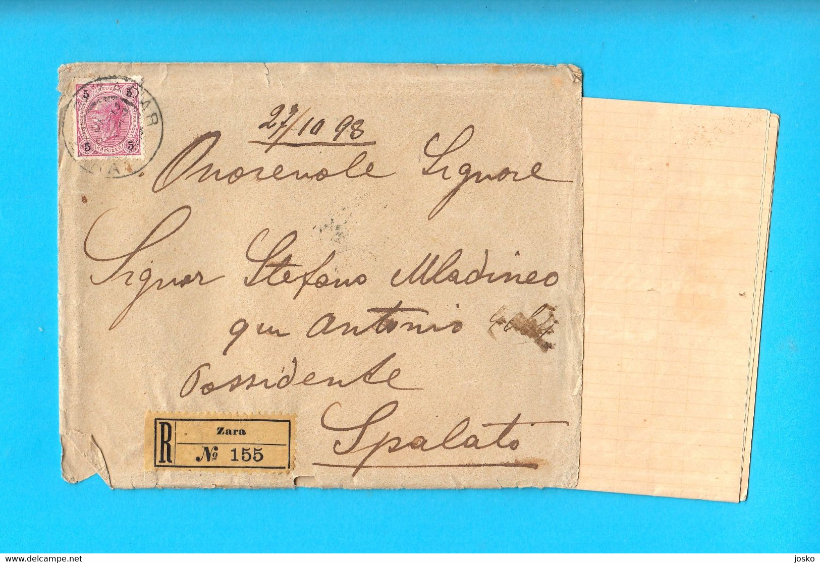 OLD REGISTERED LETTER (Posta Raccomandata) - 1898. Travelled Zara To Spalato (Dalmazia) * Italy Italia Dalmatia - Altri & Non Classificati