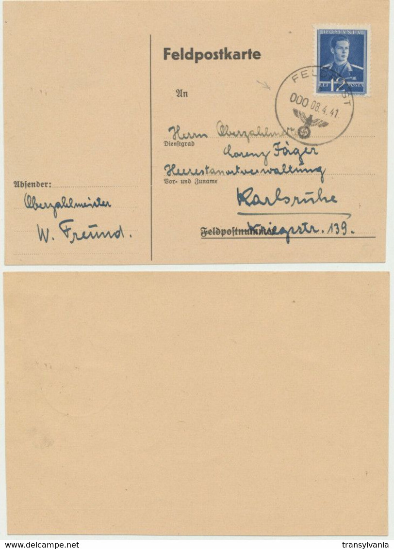 Romania April 1941 Germany Military Cover With Romanian King Michael Stamp And  Feldpost Postmark - 2de Wereldoorlog (Brieven)