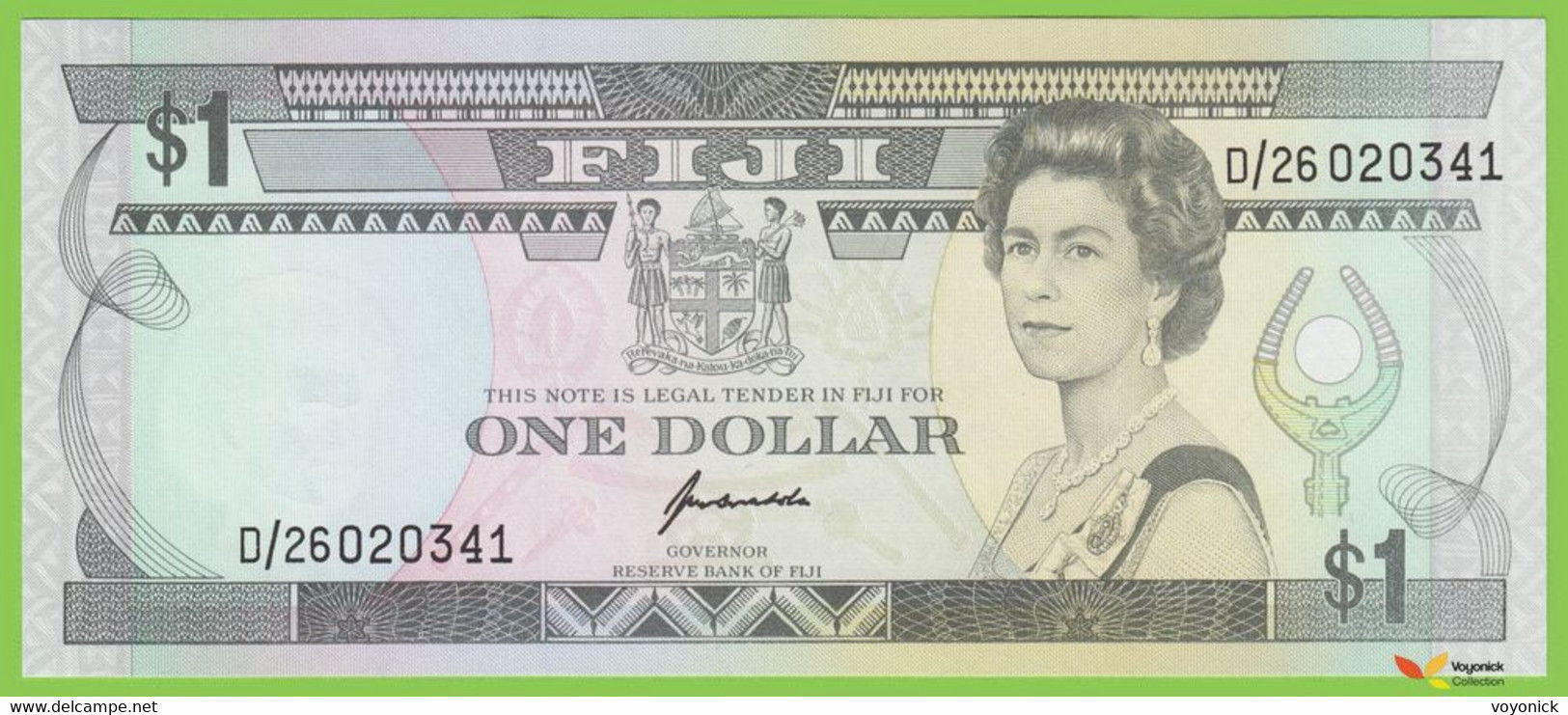 Voyo FIJI 1 Dollar ND/1993 P89a B501b D/26 UNC  Queen Elisabeth II - Fidschi