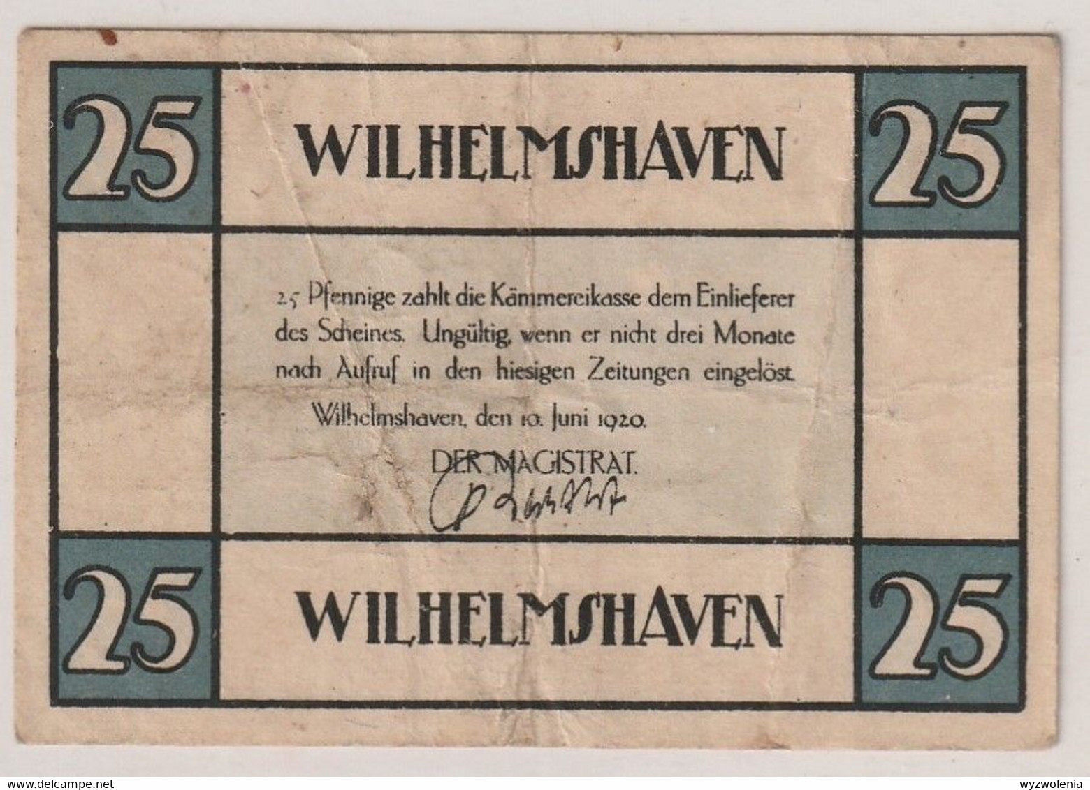 MB 167) Notgeld 10.6.1920 Wilhelmshaven: Segelschiffe Vor Küste (Knicke) - Collections