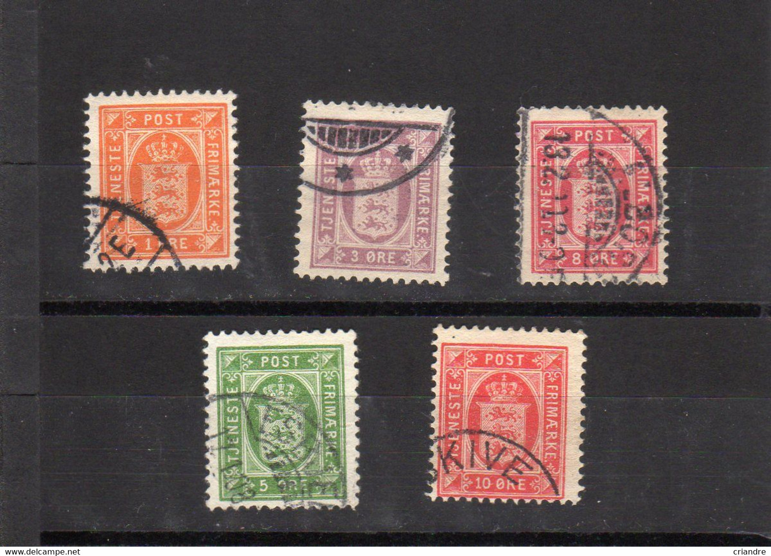 Danemark: Service  Lot De 5 Valeurs N° 4,5,7,8,9 Oblitérés Année (1875-1902) - Dienstzegels
