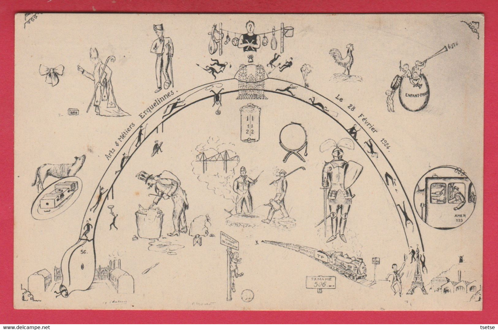 Erquelinnes - Arts & Métiers , Le 28 Février 1924 ... Carte Décorative , Illustrée De Dessins ( Voir Verso ) - Erquelinnes