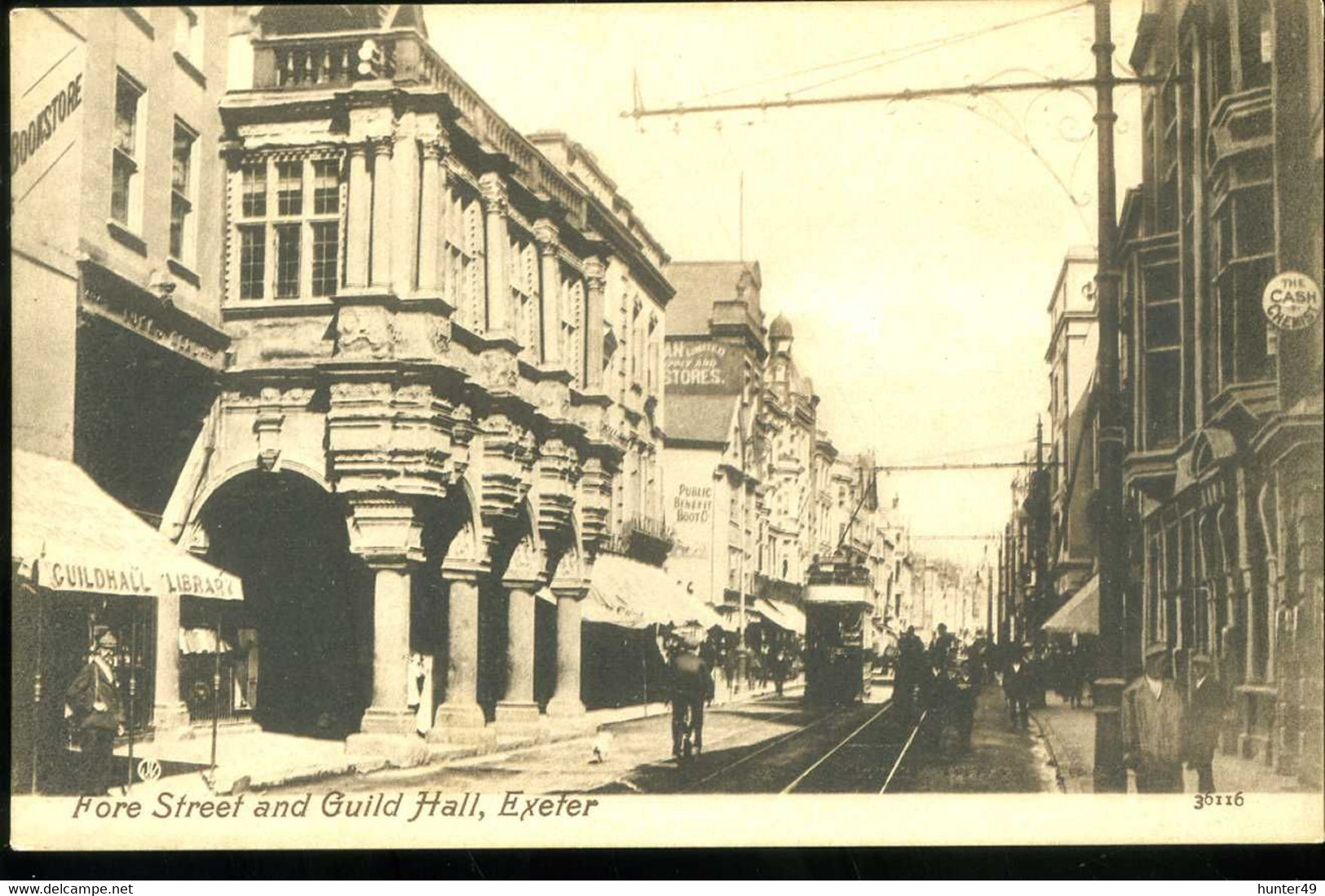Exeter Fore Street And Guild Hall Tramway Valentine's Guildhall Library The Cash Chemist - Exeter