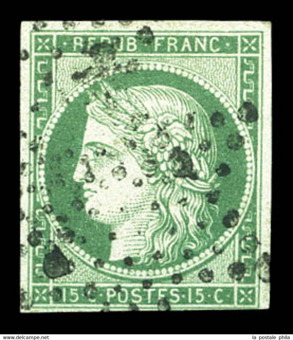 O N°2, 15c Vert, Oblitération étoile. TB (signé Scheller/certificat)  Qualité: Oblitéré  Cote: 1100 Euros - 1849-1850 Cérès