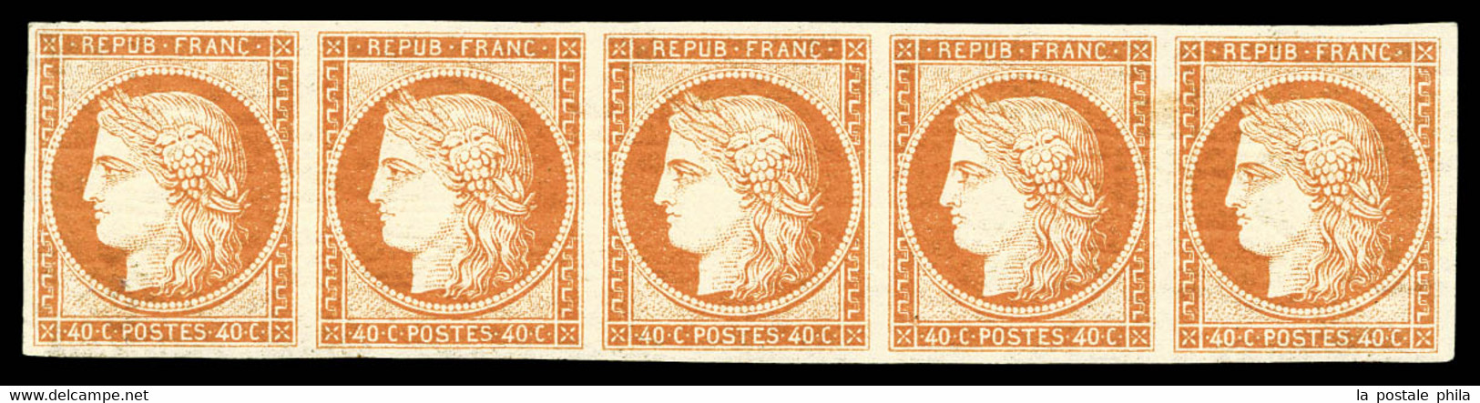 ** N°5A, 40c Orange Foncé En Bande De Cinq (2ex*). PIECE SUPERBE. R.R.R (certificat)  Qualité: ** - 1849-1850 Ceres