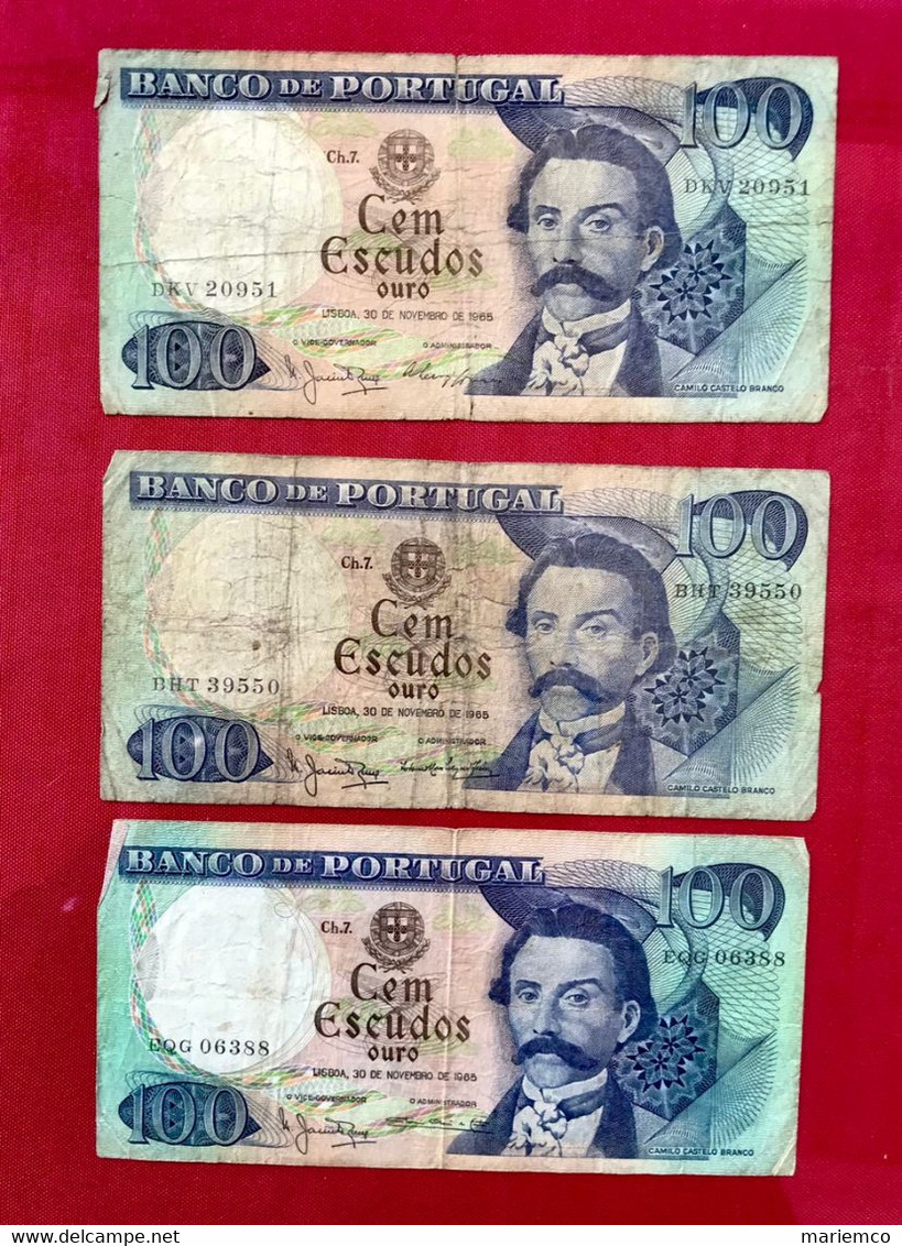 3 Billets CEM ESCUDOS - 100 Escudos Portugal - 1965 - Otros – América