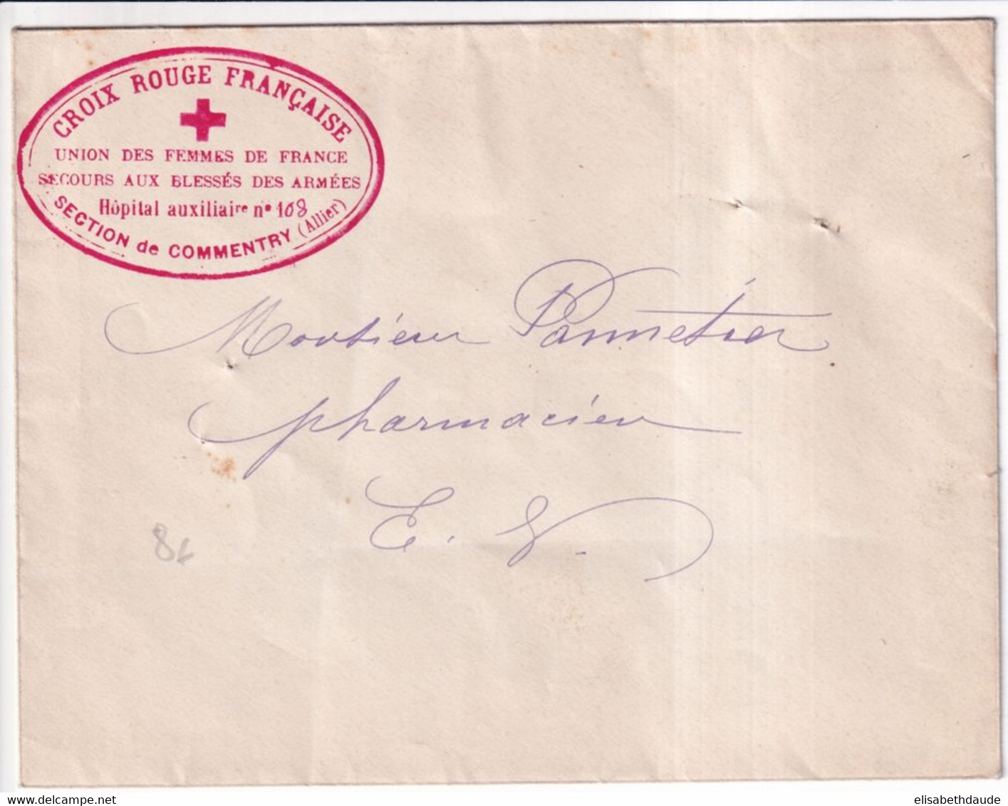 1914 - HOPITAL AUXILIAIRE N°108 De COMMENTRY (ALLIER) - ENVELOPPE CROIX-ROUGE FM LOCALE - Cruz Roja