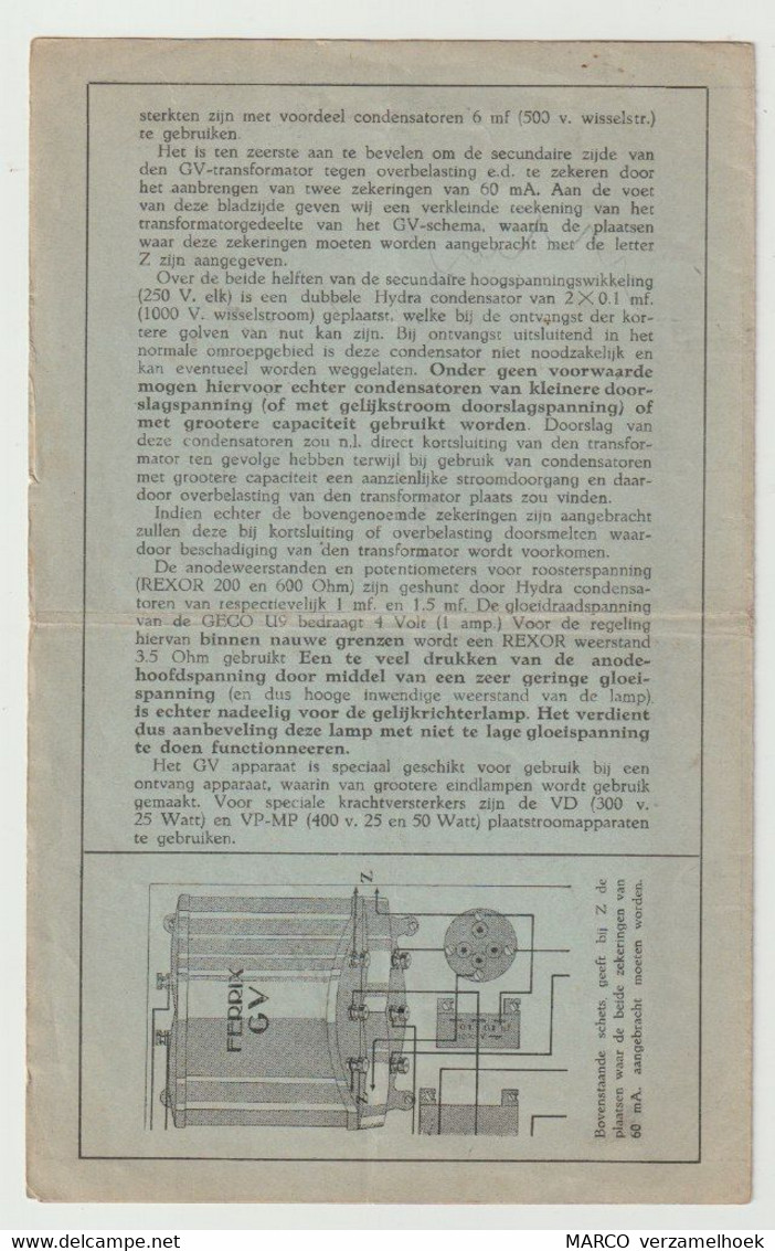 Brochure-leaflet N.V. Algemeene Radio Import Maatschappij De Haag (NL) FERRIX GV Plaatstroomapparaat 1930 - Literatur & Schaltpläne