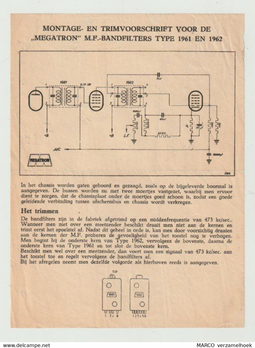 Brochure-leaflet Megatron Hilversum (NL) MF Bandfilters Type 1961-1962 - Literatur & Schaltpläne