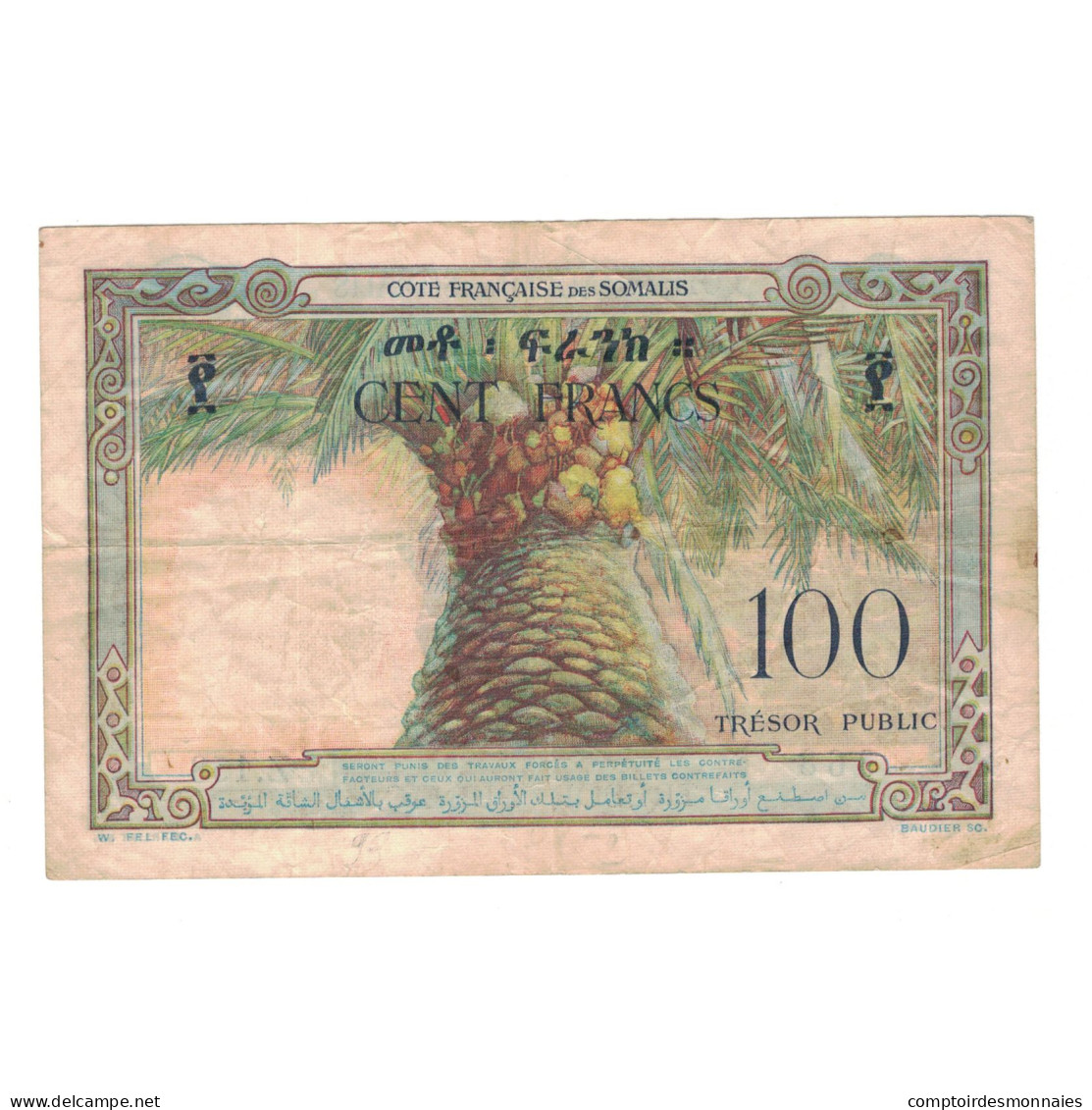 Billet, Côte Française Des Somalis, 100 Francs, Undated (1952), KM:26a, TTB - Somalie
