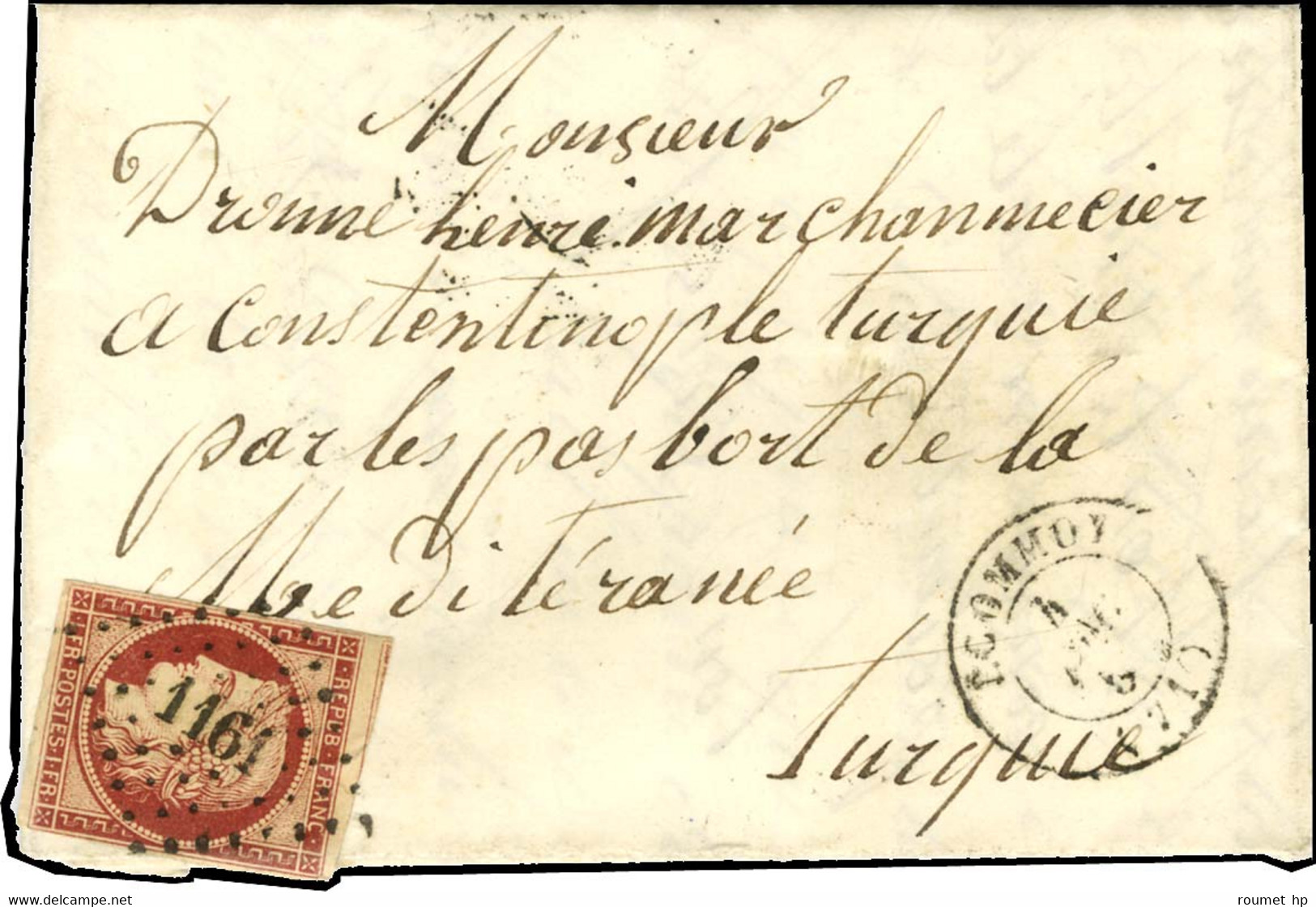 PC 1161 / N° 6 Très Belle Nuance Vive Càd T 15 ECOMMOY (71) Sur Lettre Pour Constantinople. Au Verso, Càd D'arrivée. 185 - 1849-1850 Ceres