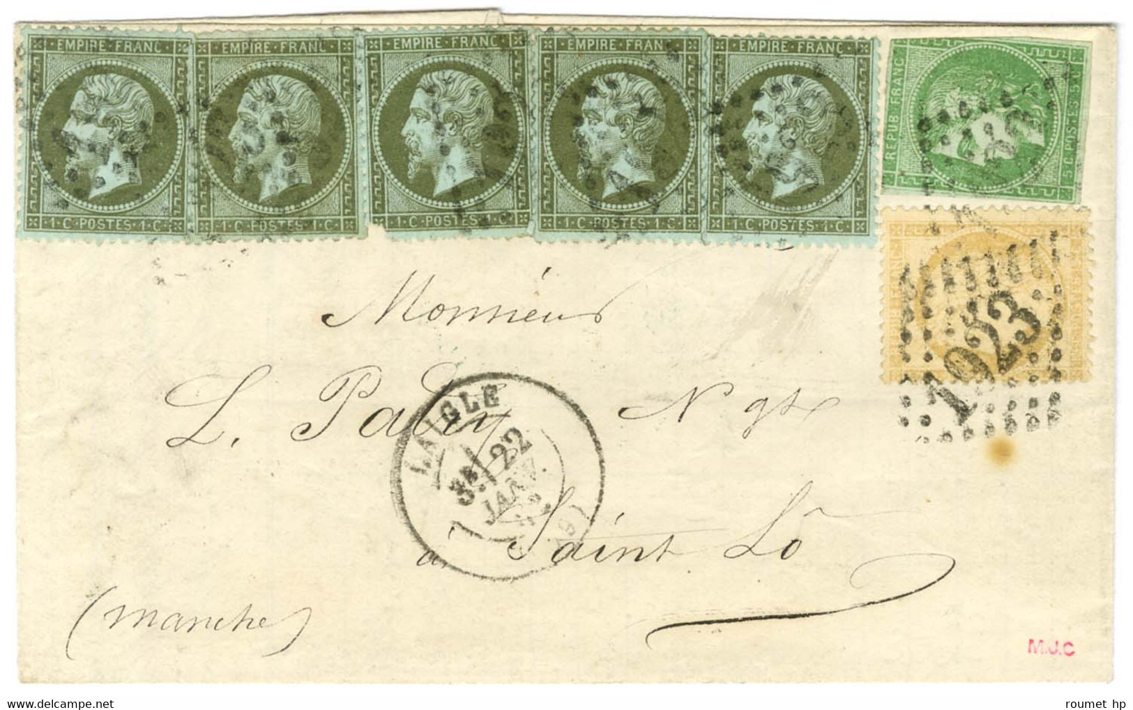 GC 1923 / N° 19 (5 Dont 1 Ex Def) + 42 + 59 Càd T 17 LAIGLE (59) Sur Lettre Pour Saint Lô. Bel Affranchissement Composé. - 1870 Emission De Bordeaux