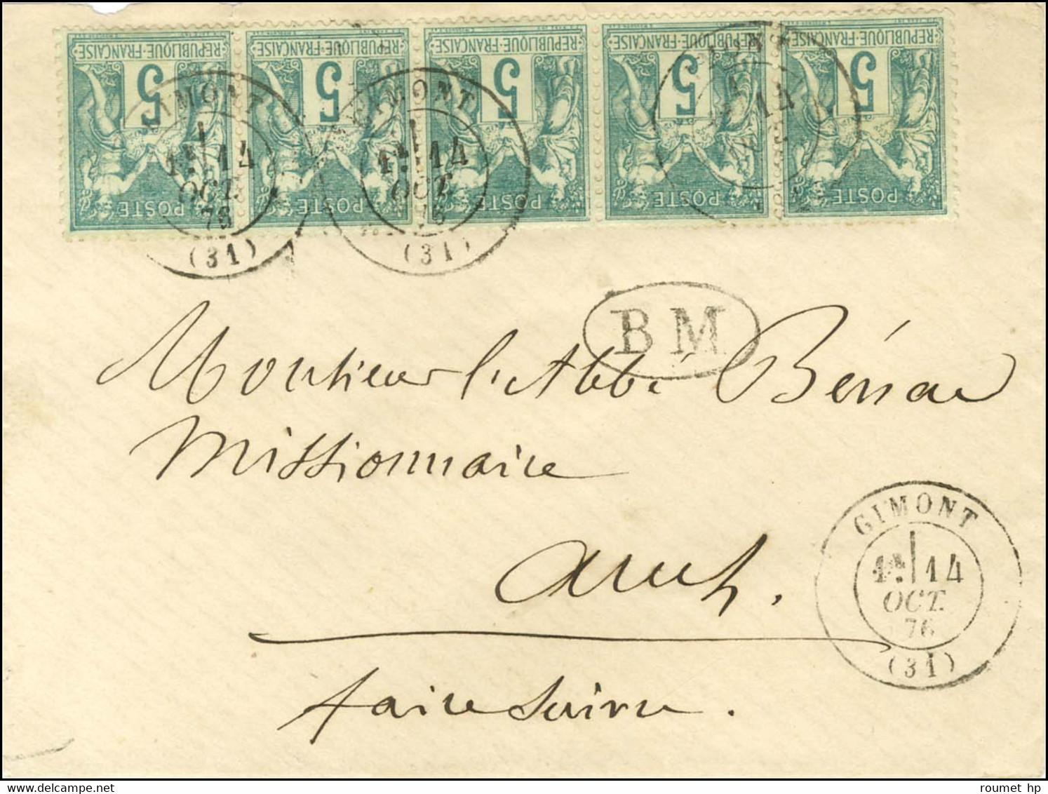 Càd T 17 GIMONT (31) / N° 64 Bande De 5 Sur Lettre Remise à La Boite Mobile Pour Auch. 1876. - SUP. - R. - 1876-1878 Sage (Typ I)