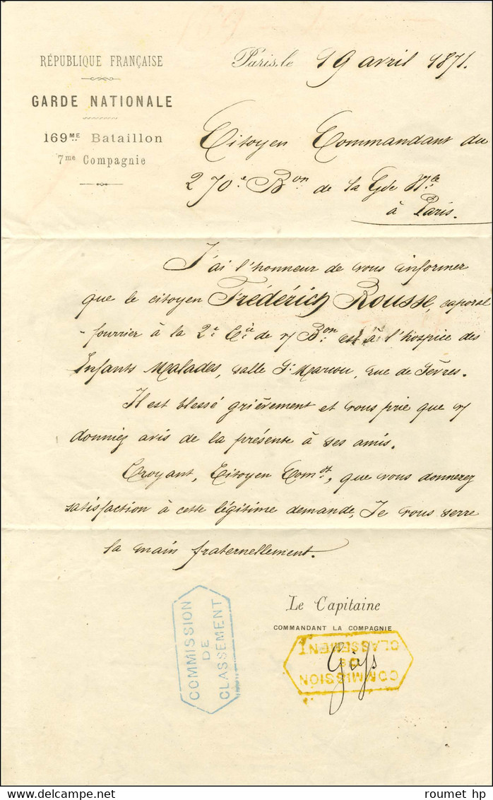 Càd Taxe 15c PARIS / MONTMARTRE 21 AVRIL 71 Sur Lettre En Franchise Militaire Adressée Localement, Taxe 15 Annulée Plume - War 1870