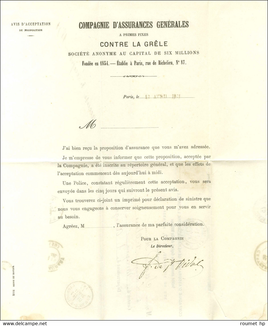 Circulaire De La Compagnie D'Assurance Générale Datée De Paris Le 12 Avril 1871 Pour Mirepoix, Acheminée Par Passeur Pri - War 1870