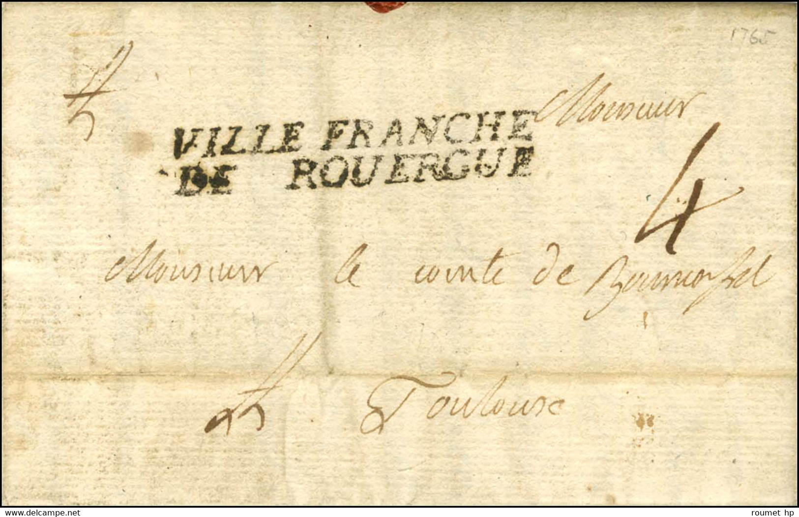 VILLEFRANCHE / DE / ROUERGUE (L N°7) Sur Lettre Avec Texte Daté. 1765. - SUP. - 1701-1800: Precursors XVIII