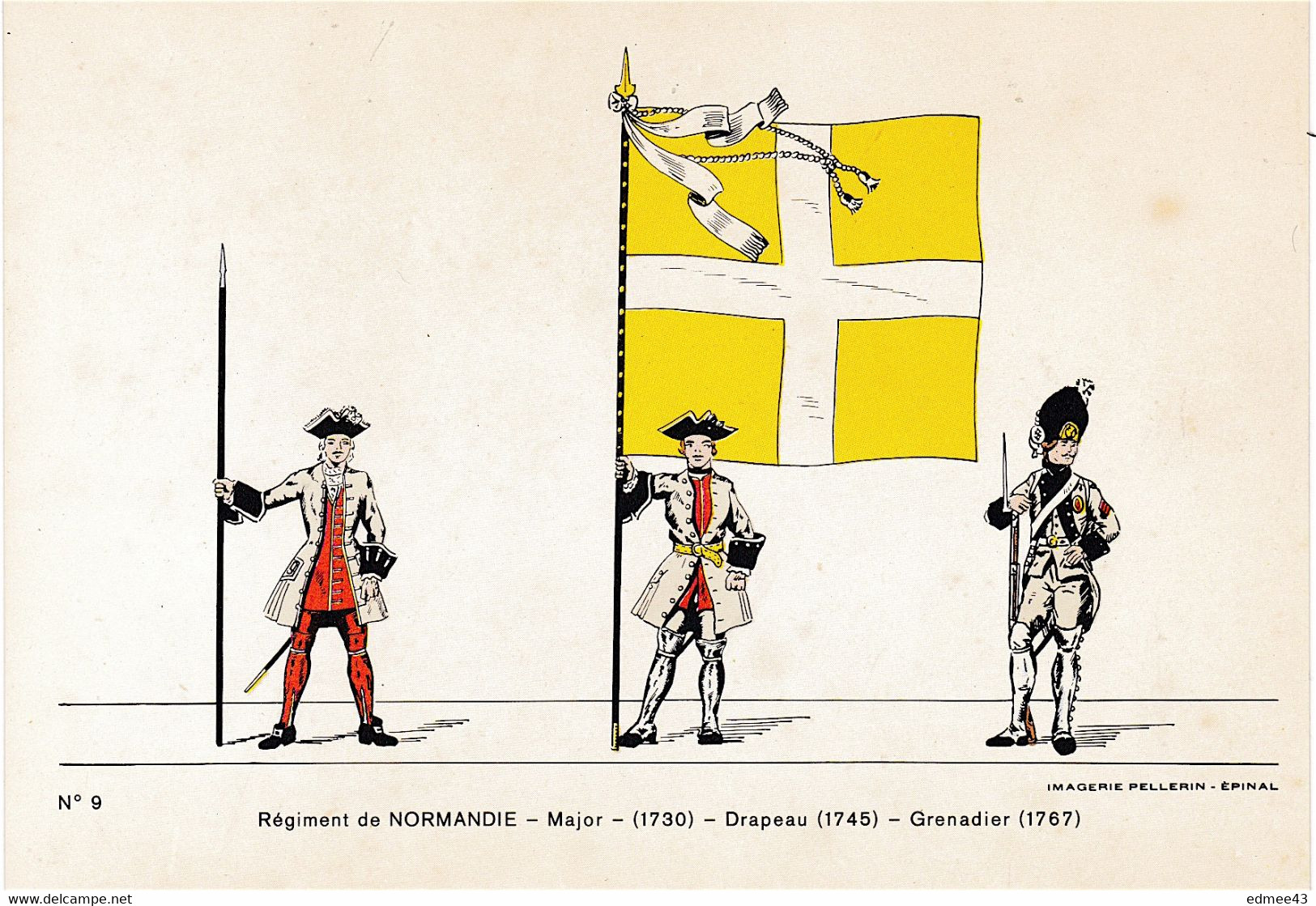 Jolie CP Série éditée En 1978 Imagerie Pellerin, N°9 Régiment De Normandie,18e Siècle - Flaggen