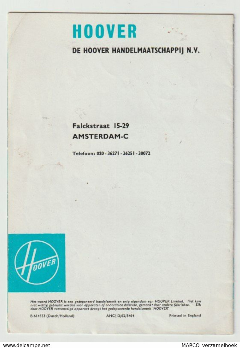 Brochure-leaflet De HOOVER Handelsmaatschappij N.V. Amsterdam (NL) Shampoo-polisher 1962 - Literatuur & Schema's