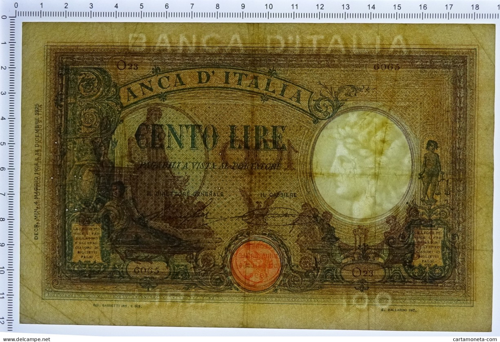 100 LIRE BARBETTI GRANDE B AZZURRO TESTINA DECRETO 04/05/1926 BB/BB+ - Regno D'Italia – Other