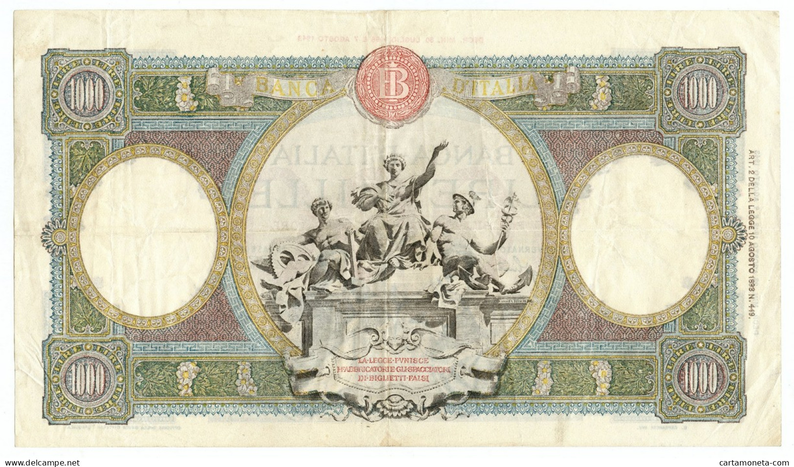 1000 LIRE CAPRANESI REPUBBLICHE MARINARE RETRO BI 23/08/1943 BB/SPL - Regno D'Italia – Other