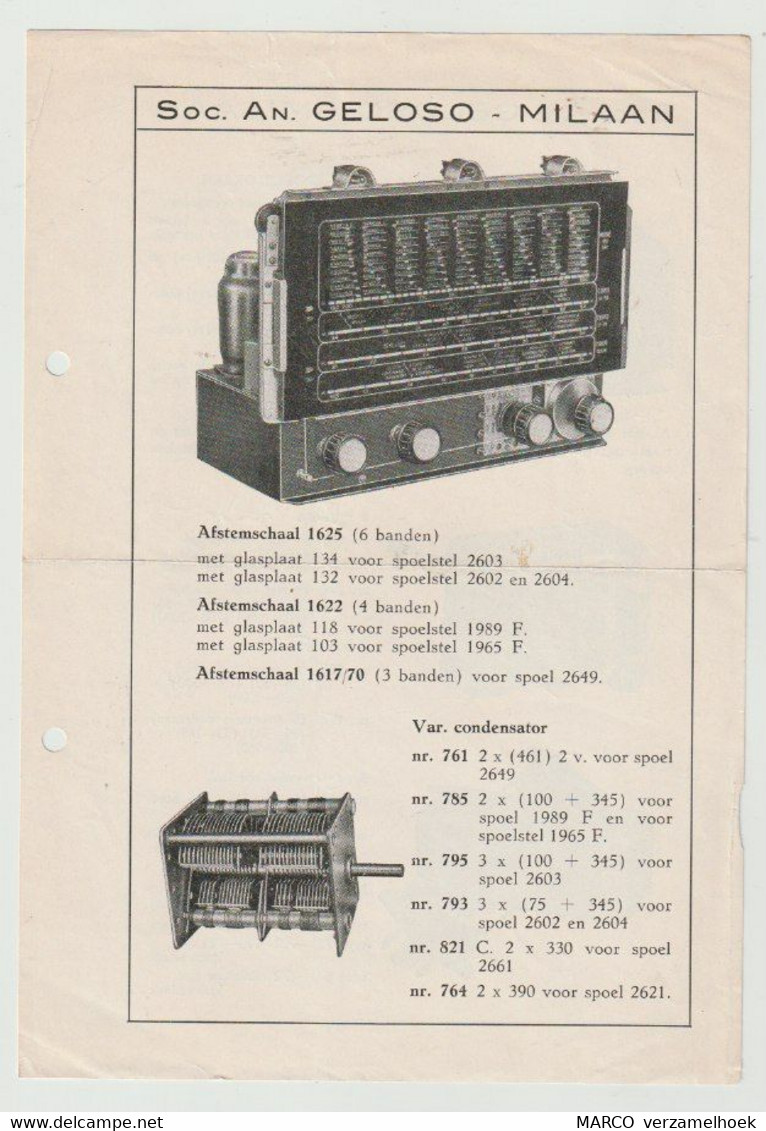 Brochure-leaflet GELOSO Milano Italia (I) Importeur Red Star Radio De Haag (NL) - Literatur & Schaltpläne