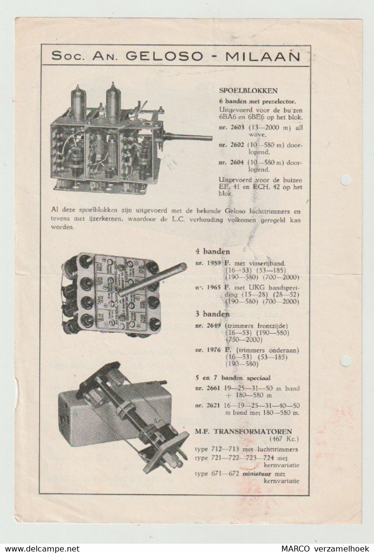 Brochure-leaflet GELOSO Milano Italia (I) Importeur Red Star Radio De Haag (NL) - Literature & Schemes