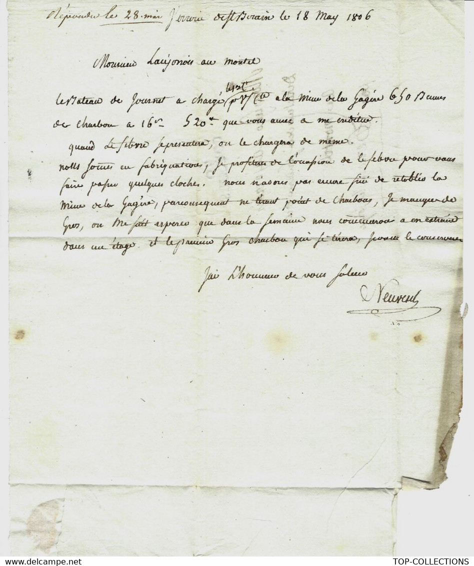 1806 INDUSTRIE VERRERIE DE ST BERAIN Sign. « Neuvesel » => CLOCHES FONDERIE AU MONTET Perrecy Les Forges Saone Et Loire - Other & Unclassified