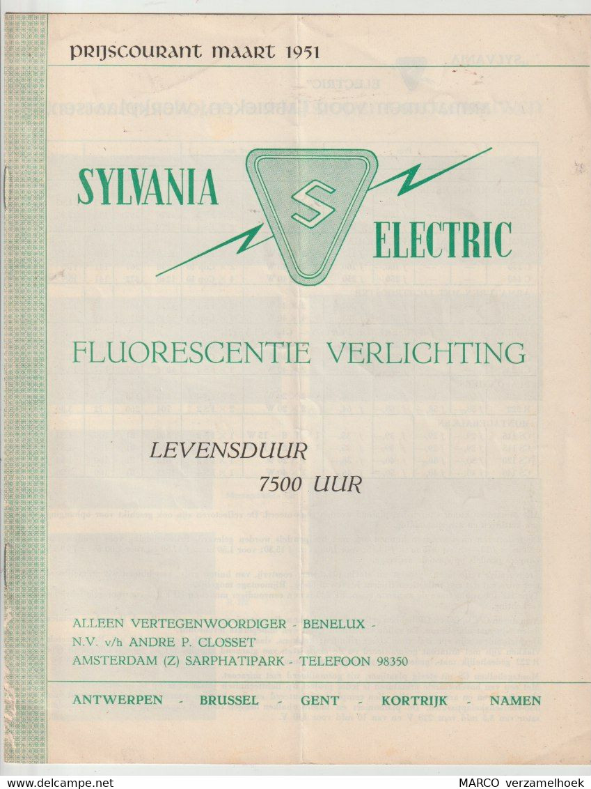 Brochure-leaflet SYLVANIA-electric Amstedam (NL) - Antwerpen-brussel-gent-kortrijk-namen (B) 1951 - Literatuur & Schema's