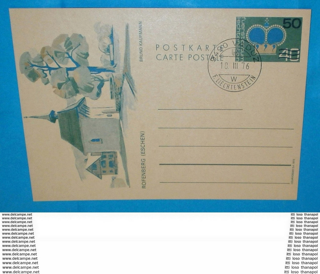 LIECHTENSTEIN - Krone 50 Auf 40 - Cover: Rofenberg (Eschen) - Vaduz 18.03.1976 -- Ganzsache Postkarte (2 Foto)(60717) - Enteros Postales