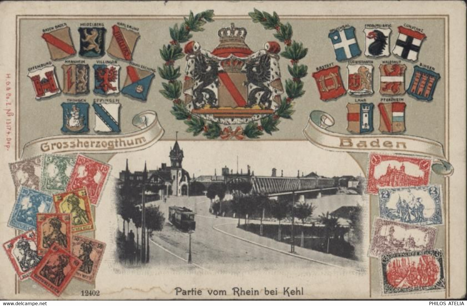 CPA CP Partie Vom Rhein Bei Kehl Grossherogtum Baden Armoiries Timbres Allemagne 1907 - Kehl