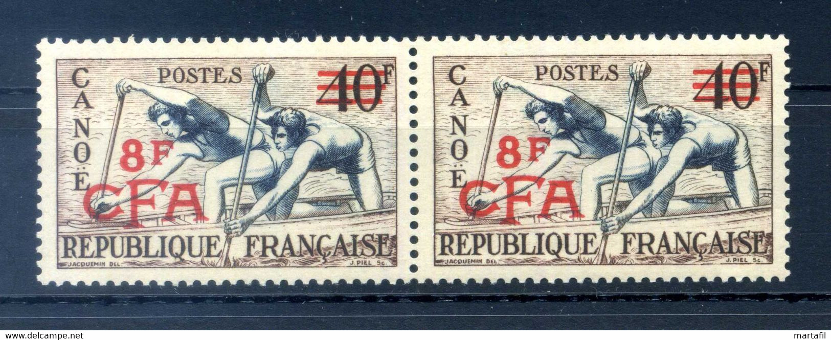 1953-54 REUNION N.314 MNH ** Coppia CANOA Canoe (963) - Unused Stamps