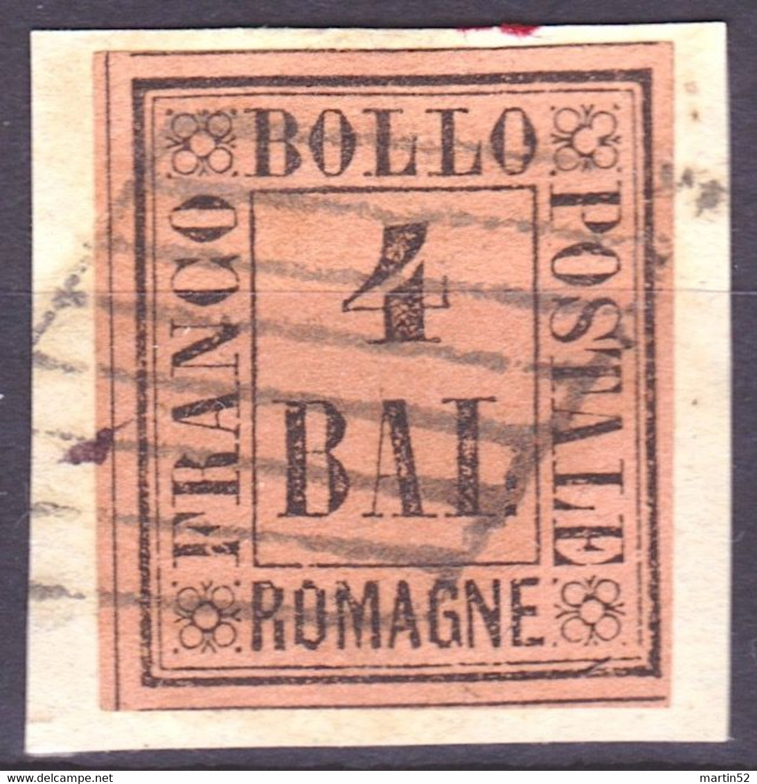 ROMAGNE 1959: 4 BAI (Marrone Rossastro) Michel-No. 5 Sul Frammento Con Signo "Thier" A Tergo (Michel 160.00 Euro) - Romagna