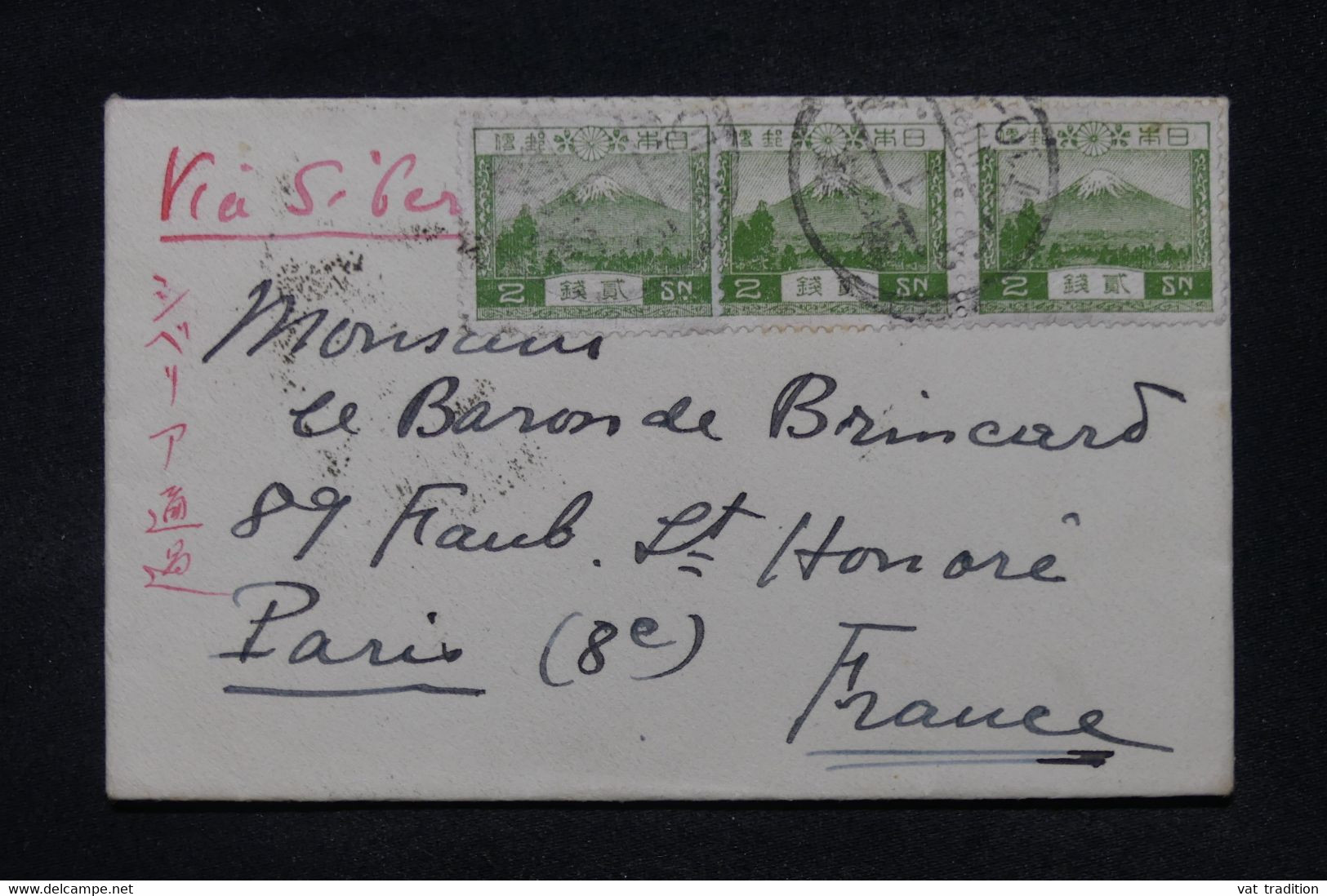 JAPON - Enveloppe Pour Un Baron à Paris Via Sibérie - L 117390 - Briefe U. Dokumente