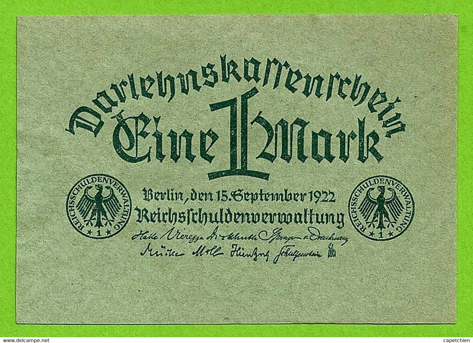 ALLEMAGNE / 1 MARK / KASSENSCHEIN  / 15 - 09 - 1922    /  Ros.73 - Zonder Classificatie