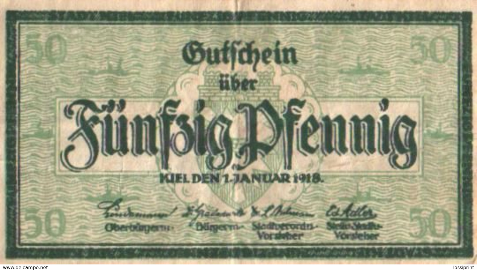 Germany Notgeld:Gutschein 50 Pfennig, Kiel 1918 - Collections