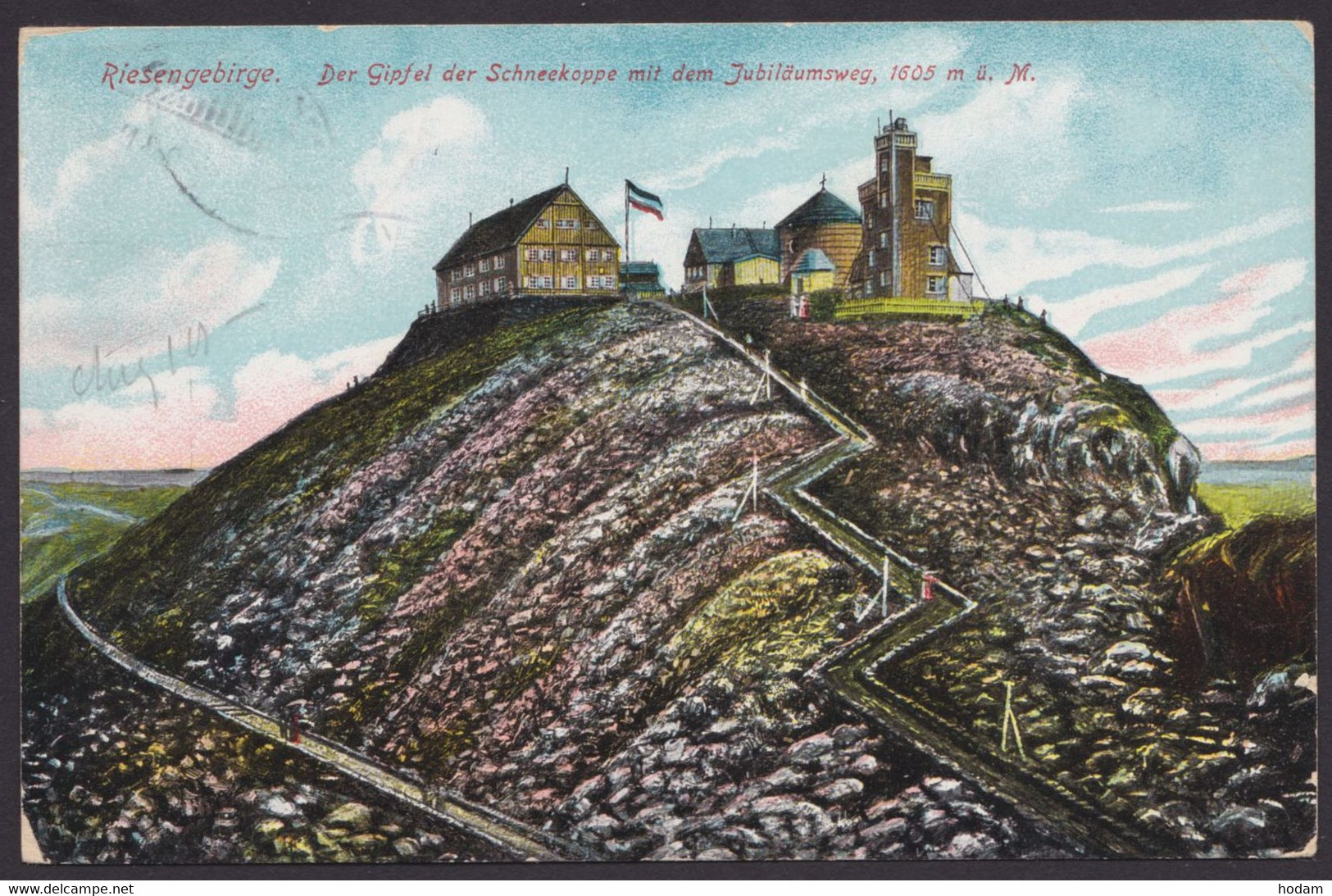 "Riesengebirge", Schneekoppe, Farbig, 1911 Gelaufen - Sudeten