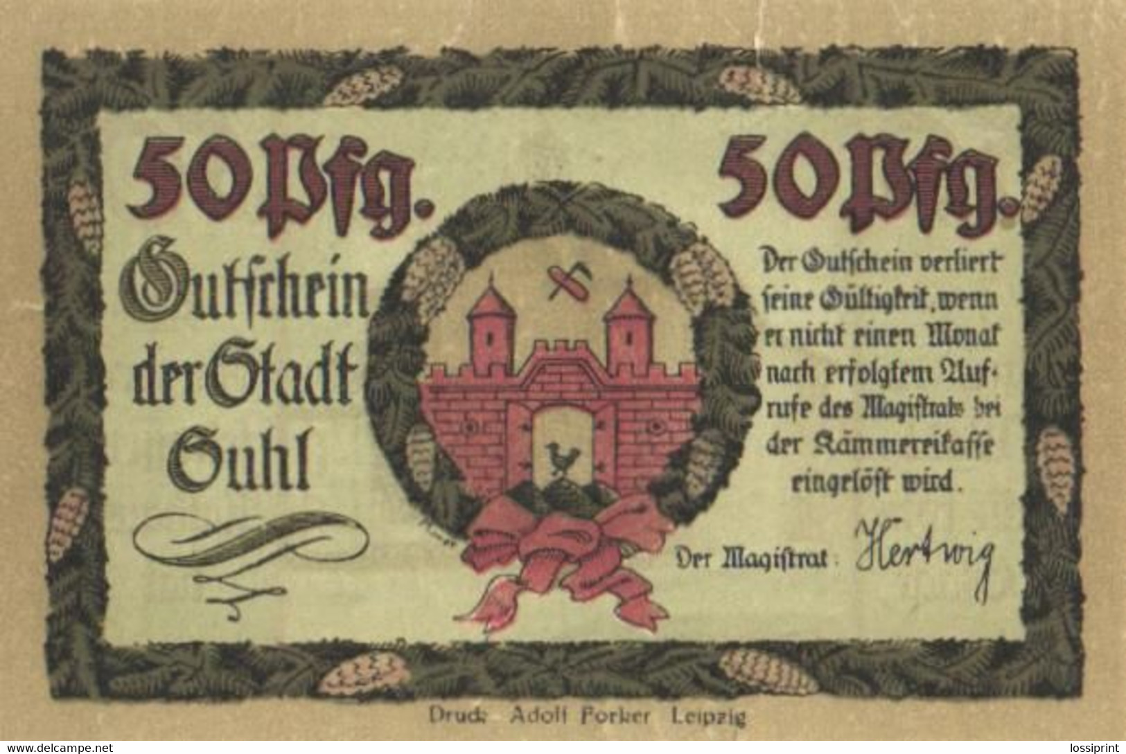 Germany Notgeld:Gutschein 50 Pfennig, Stadt Guhl - Collections