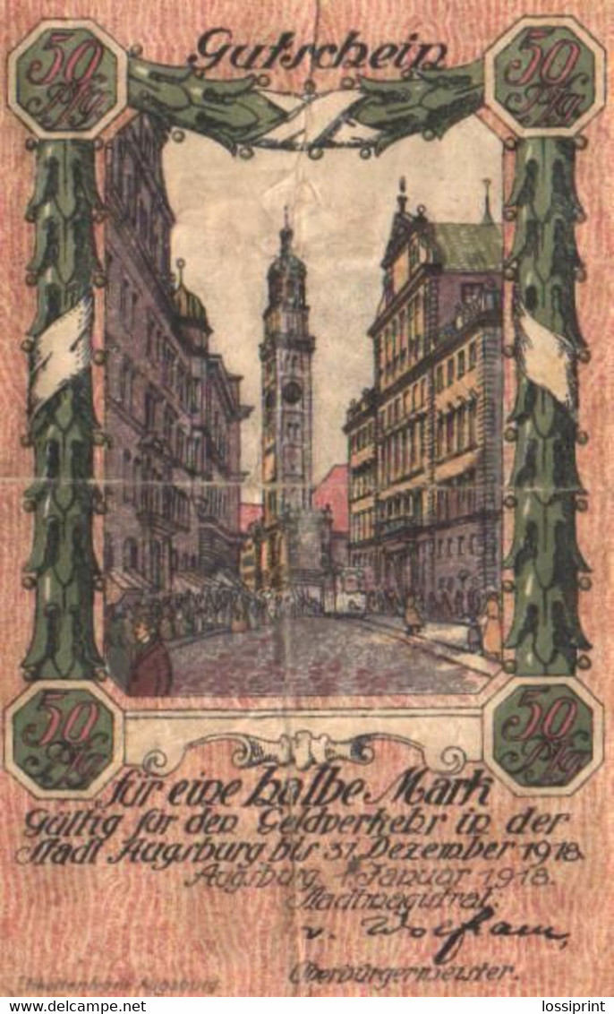 Germany Notgeld:Gutschein 50 Pfennig, Augsburg 1918 - Colecciones