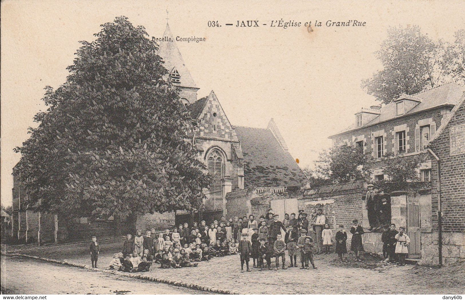 REF.AO1 . CPA . 60 . JAUX . L'EGLISE ET LA GRANDE RUE ET L'ECOLE - Altri & Non Classificati