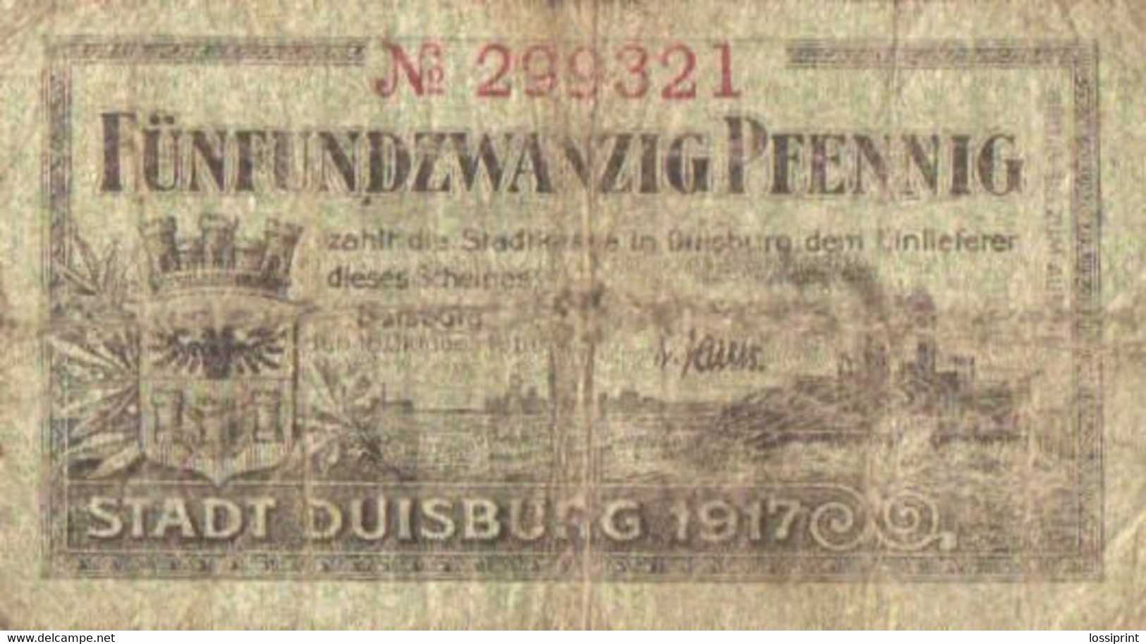 Germany Notgeld:Stadt Duisburg 25 Pfennig, 1917 - Colecciones